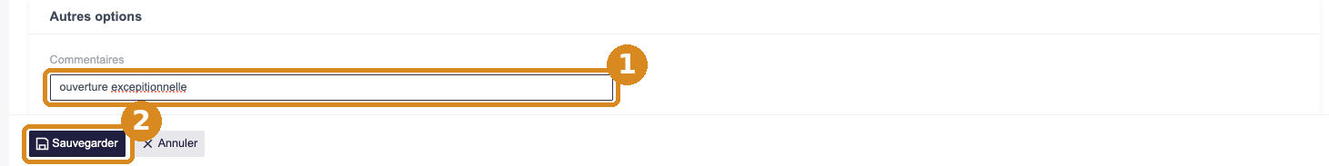 Champ Commentaires et bouton Sauvegarder